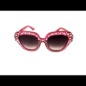 Oval Rhinestone Glam Sunglasses -Red